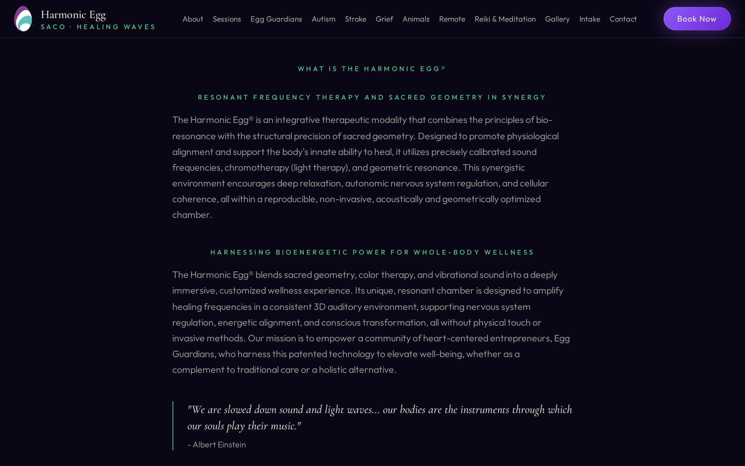 Harmonic Egg Saco explainer section built by Mikenzie Rae Media.