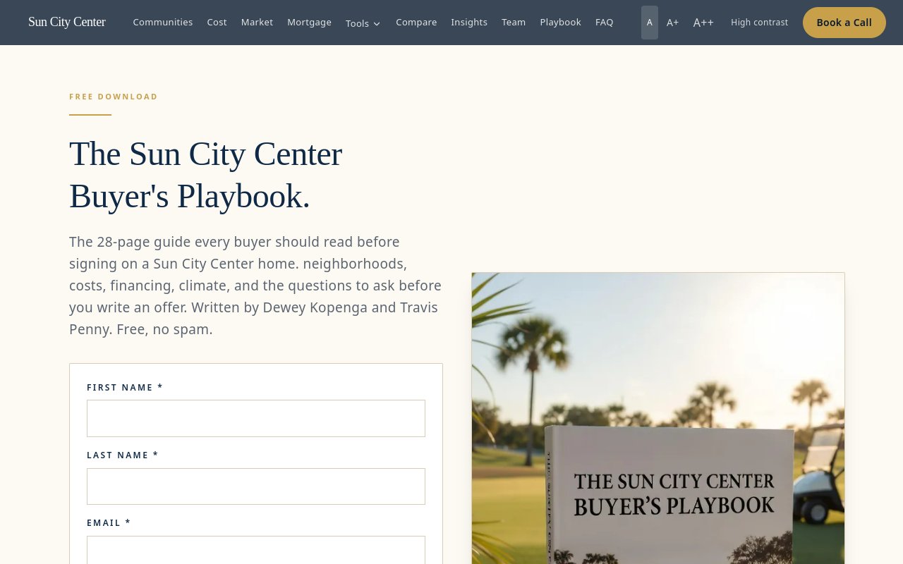 Sun City Center Buyer's Playbook lead form built by Mikenzie Rae Media.