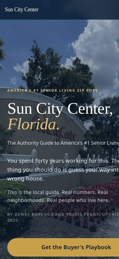 Sun City Center Florida website, mobile view built by Mikenzie Rae Media.